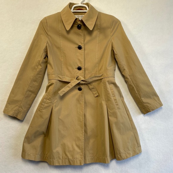 Via Spiga Jackets & Blazers - Via Spiga Womens Tan Belted Trench Coat Pleated Skirt Jacket Khaki Size Medium